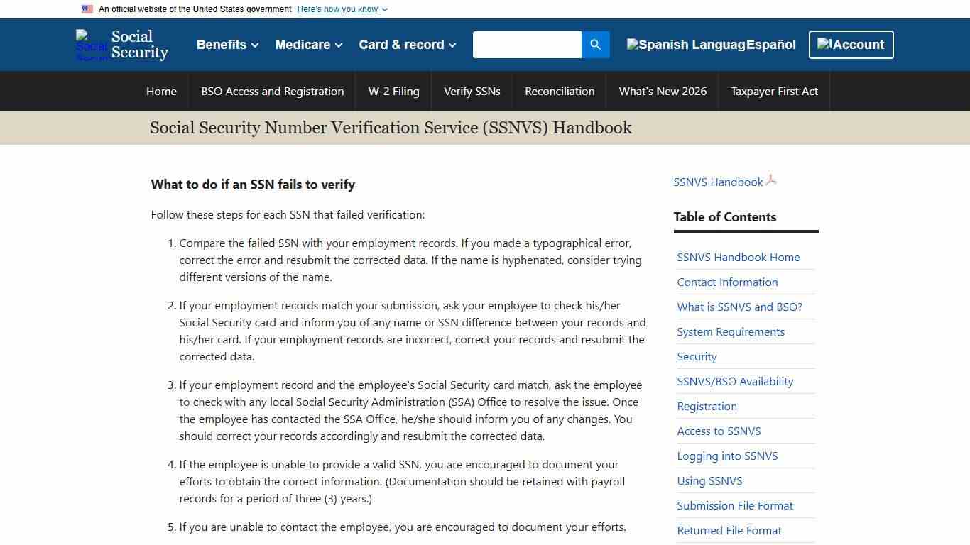 SSN Verification Service Handbook What to do if an SSN fails to verify